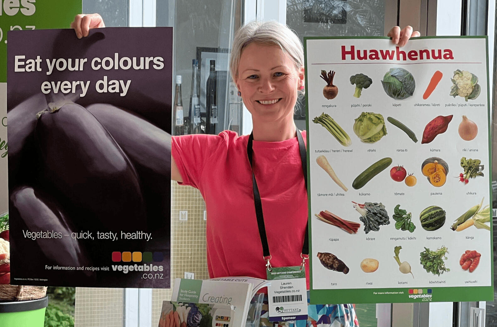 HETTANZ Conference Lauren Sheridan promoting NZ grown vegetables at the 2023 HETTANZ conference, Bay of Islands